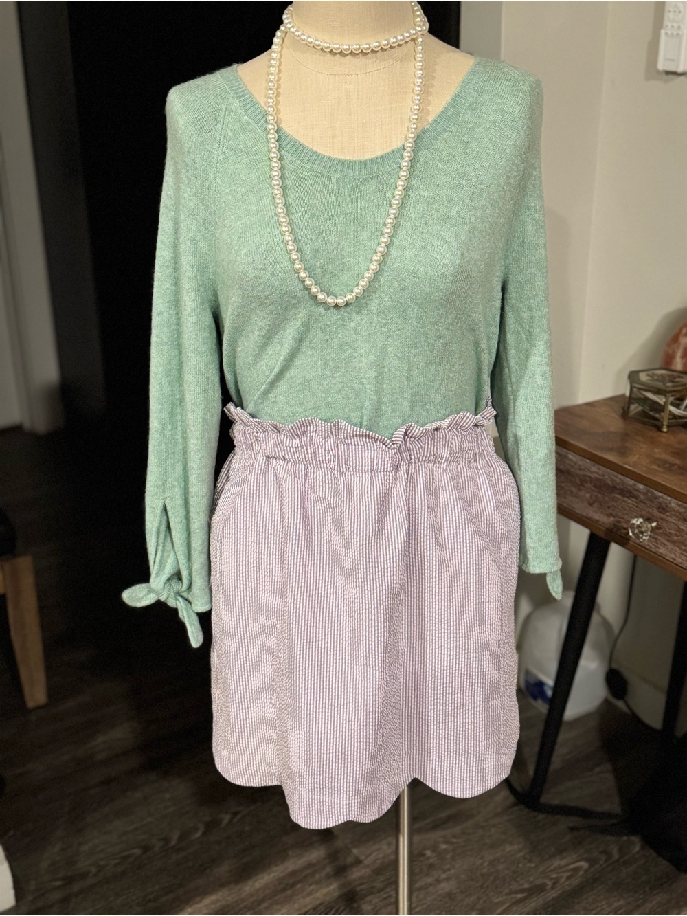 Lauren James Lilac Seersucker Mini Skirt with Paperbag Waist